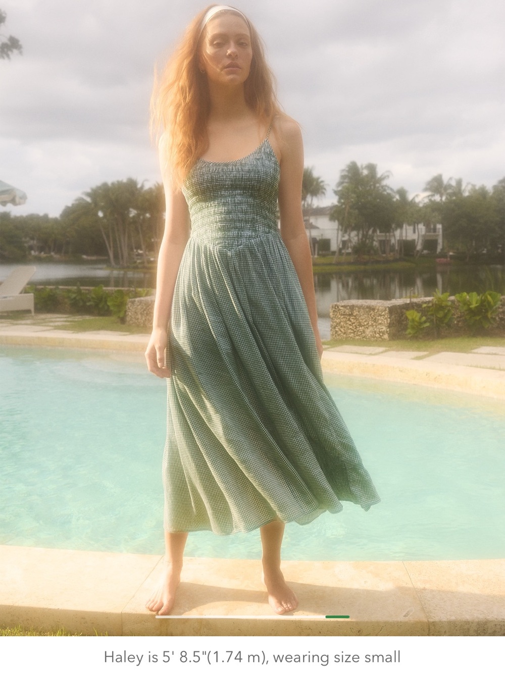 aerie Green Gingham Smocked Midi Dress